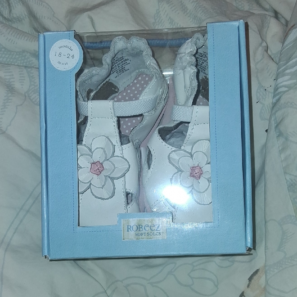 Robeez White and Pink Floral Baby Shoes